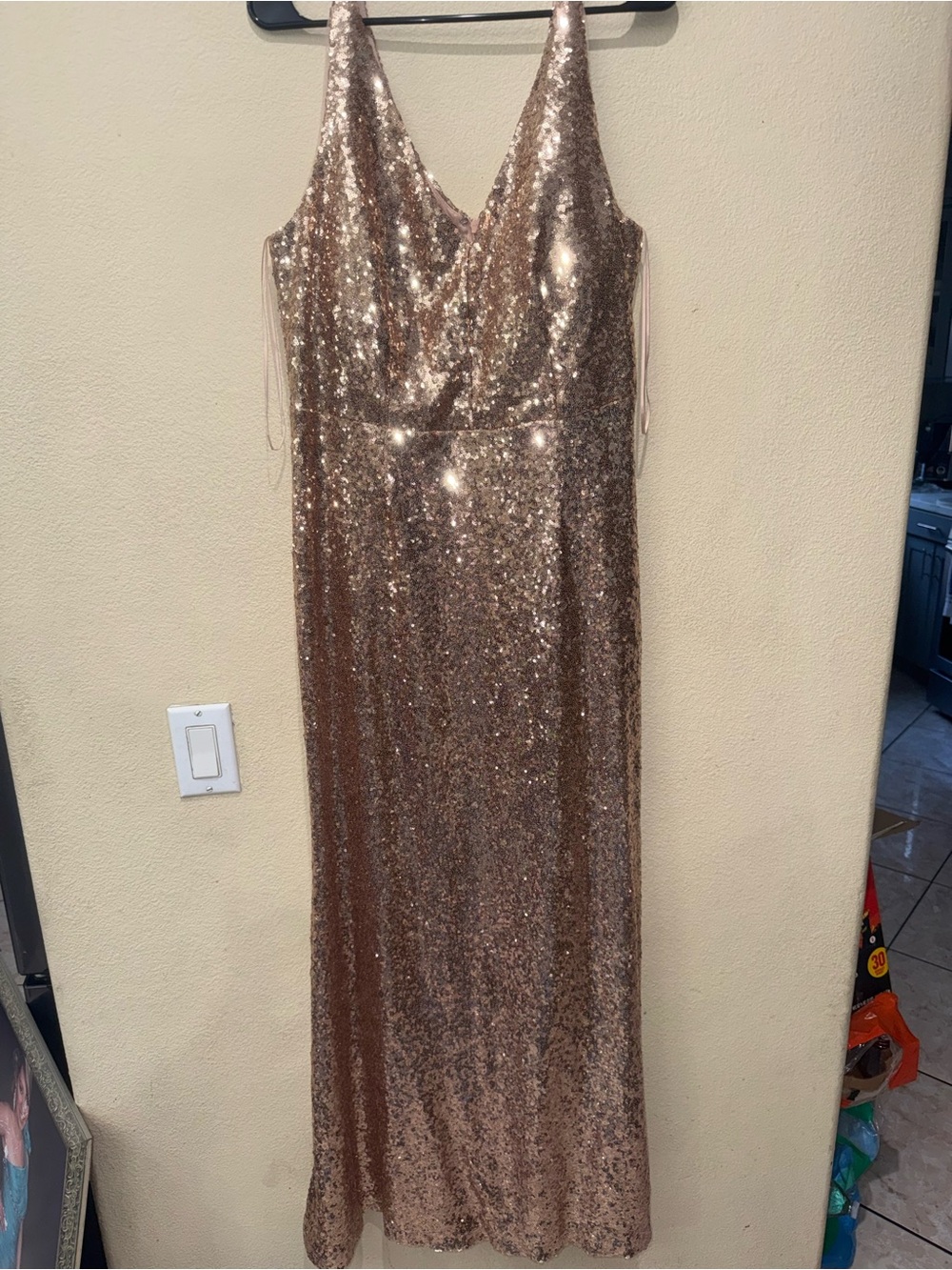 Sequin V-Neck Evening Gown in Rose Gold